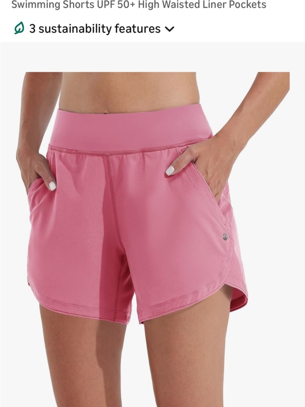 Willet High-Waisted Pink Athletic Swim Shorts with Pockets.